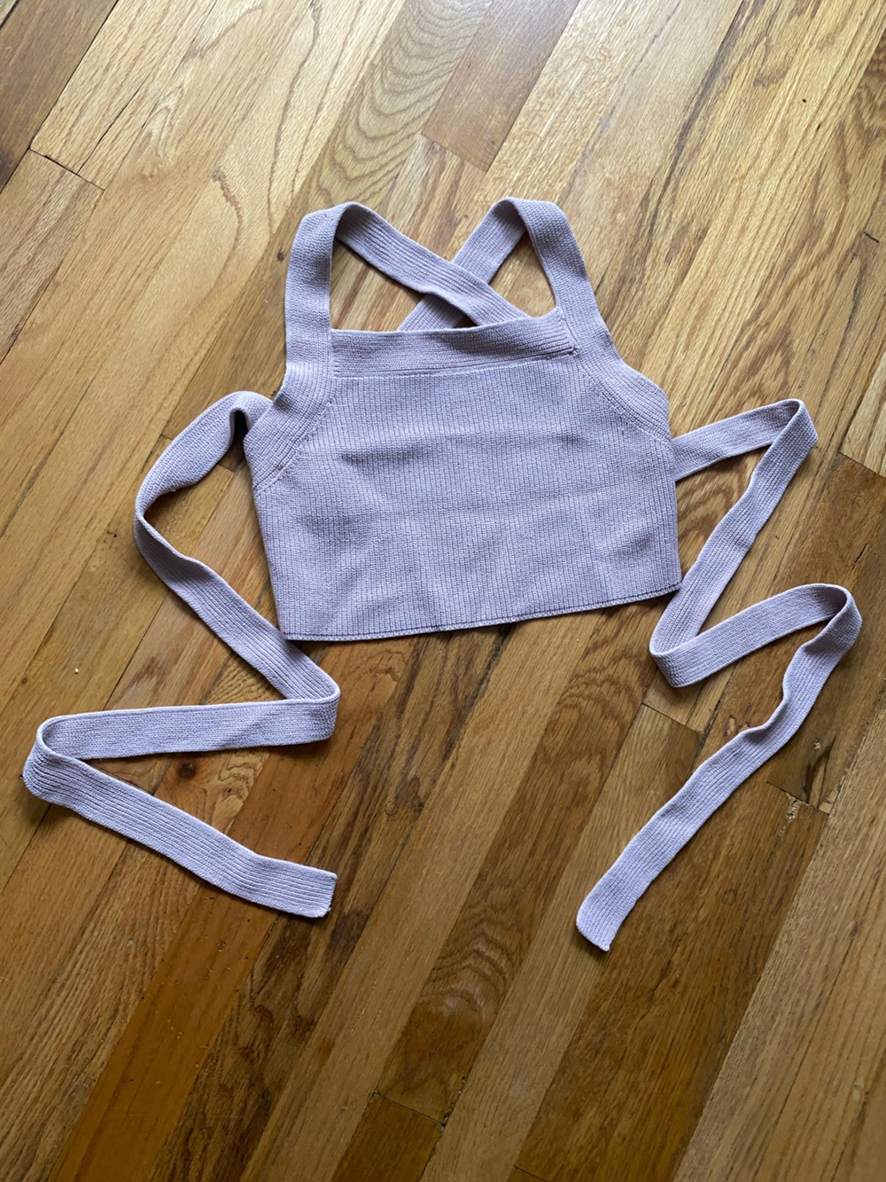 Aritzia Wilfred Taupe/ Dusty Pink Knit Wrap Cayenne Backless Tie Crop Top